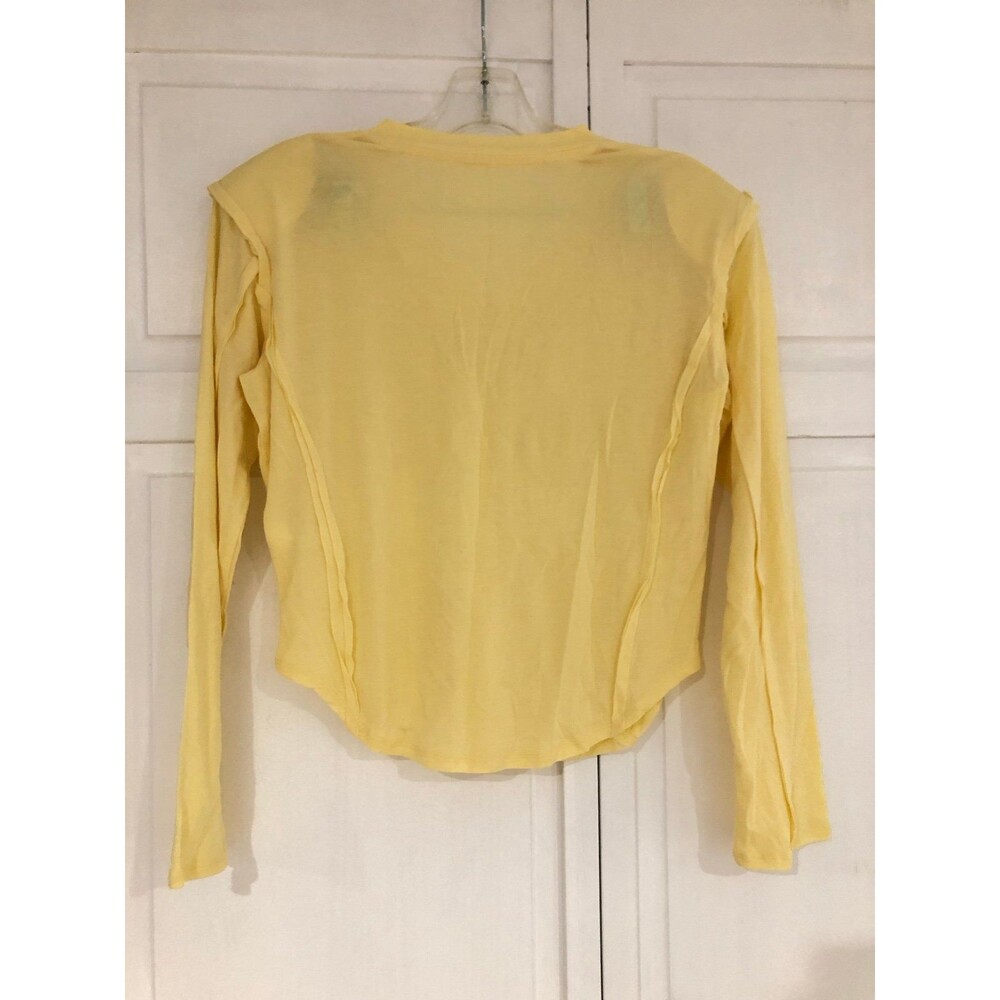 Merino Wool Blend V-Neck Padded Shoulder Yellow Long Sleeve Top Size Small - Picture 3 of 5